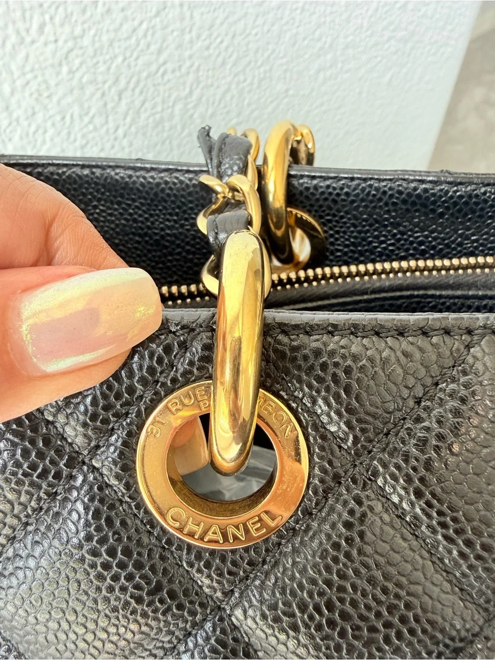 CHANEL Grand Shopping Tote Black Caviar Leather with Gold Hardware - Authentic